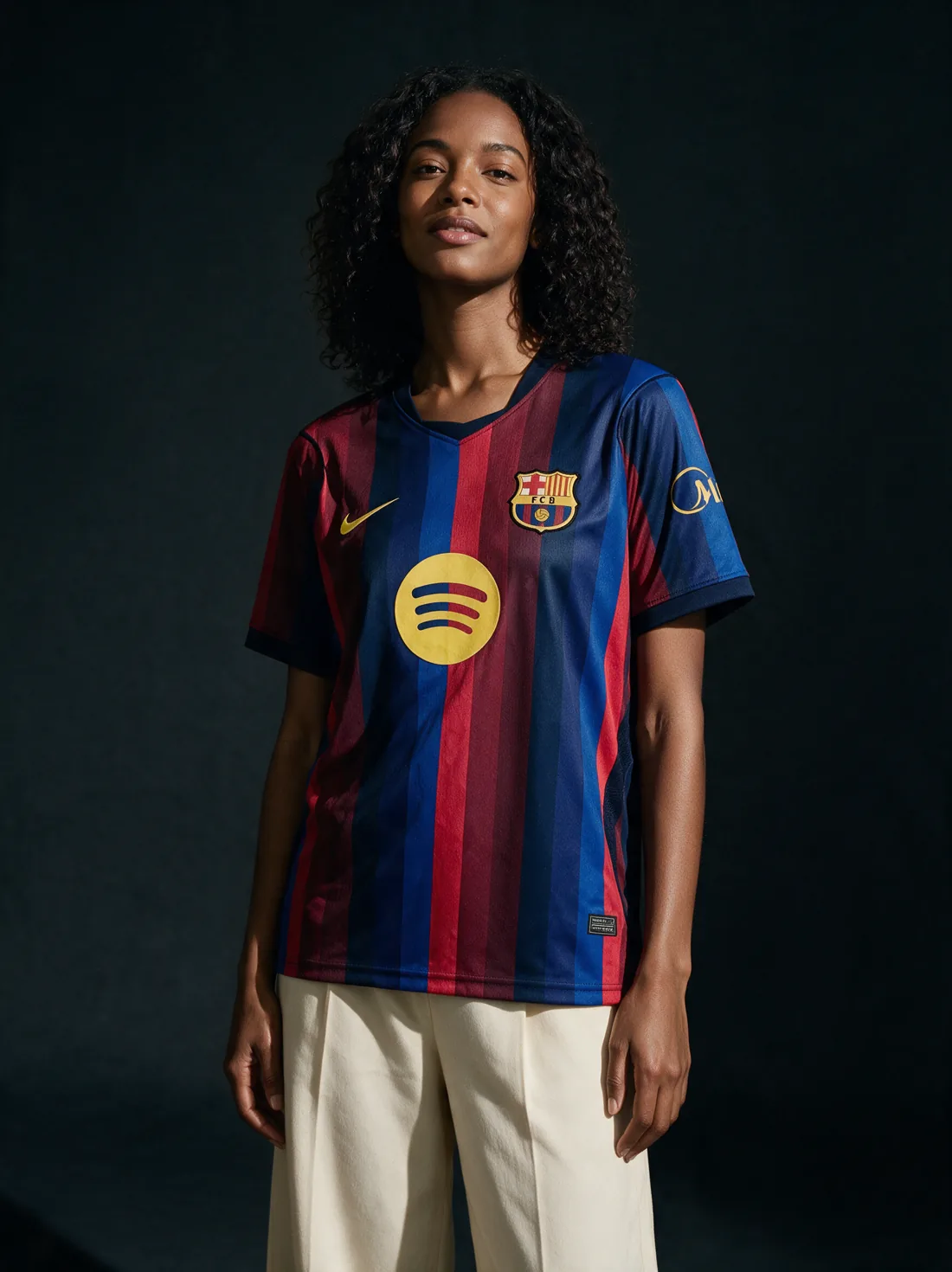 Model wearing the Barcelona home shirt