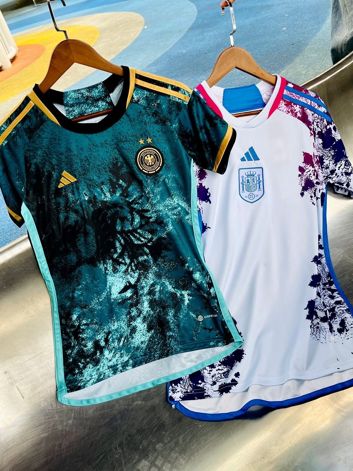 Germany and Spain away shirts