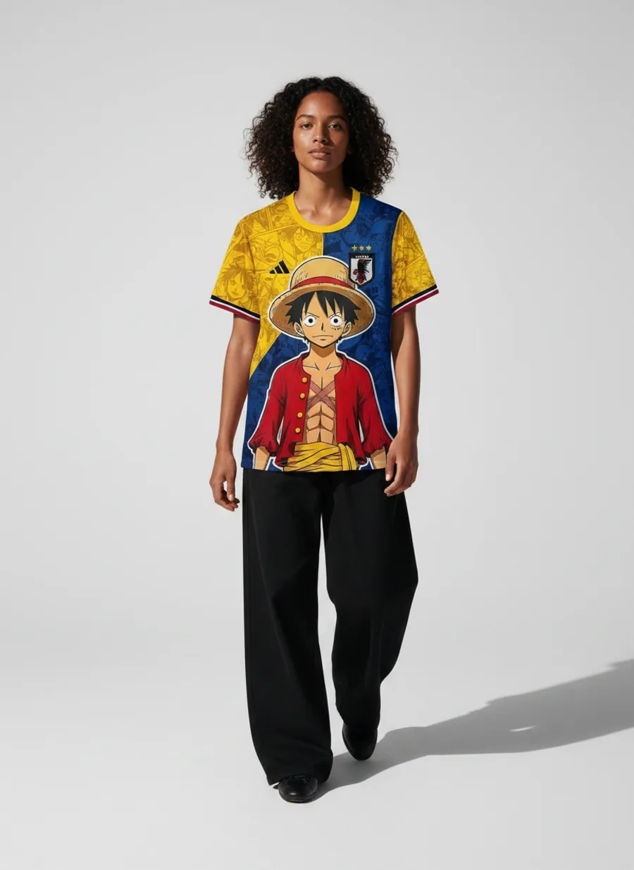 Japan Luffy anime shirt on a model