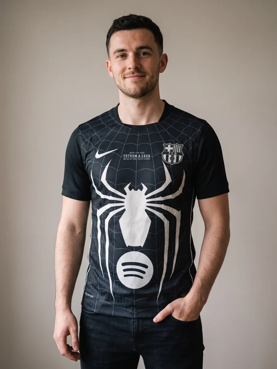 Barcelona Spider-Man concept shirt on a model